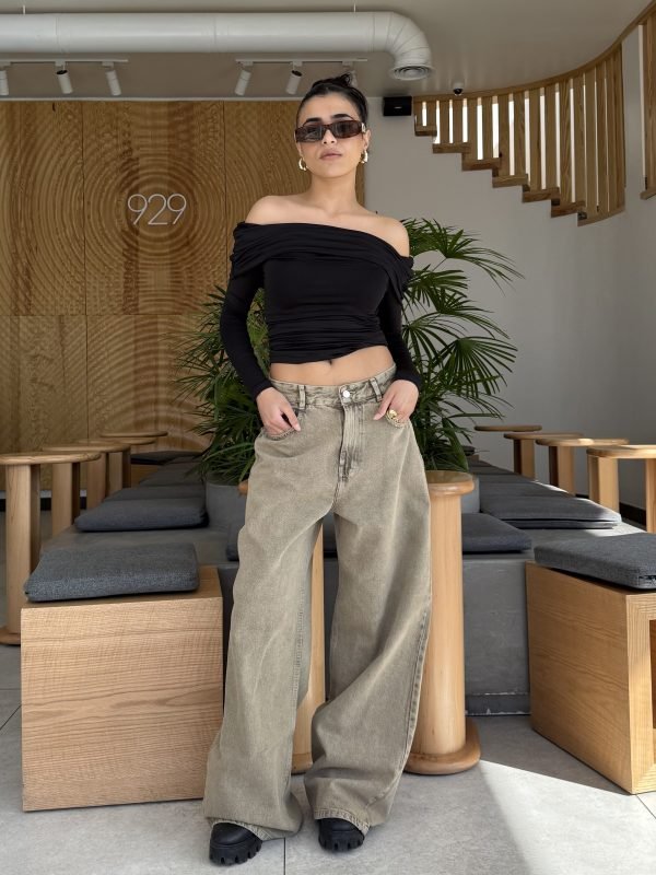 Extra Wide Leg Stone Beige Denim