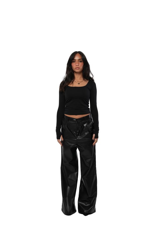 [LAST PIECES] Wide Leg Black Leather Pants - Image 2