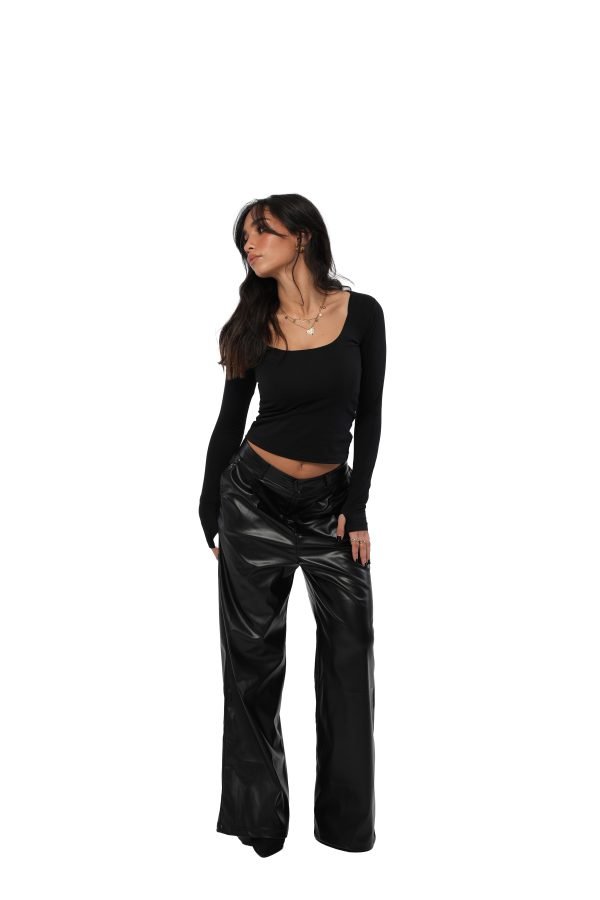 [LAST PIECES] Wide Leg Black Leather Pants - Image 6