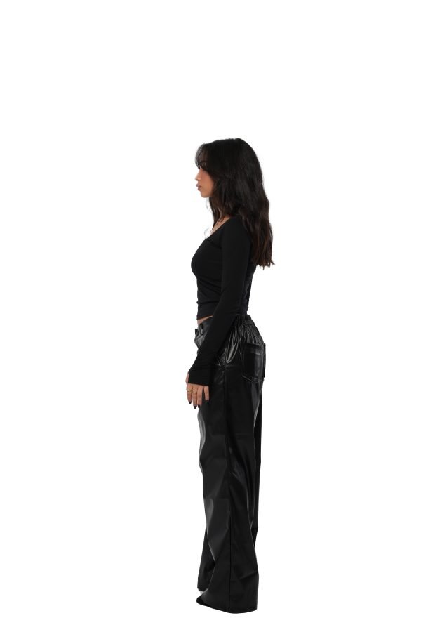 [LAST PIECES] Wide Leg Black Leather Pants - Image 3