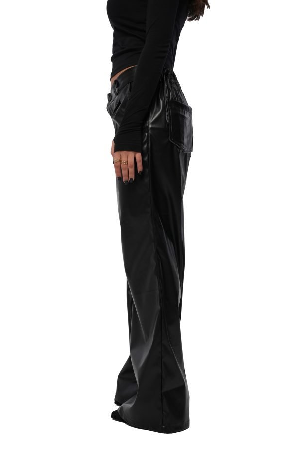 [LAST PIECES] Wide Leg Black Leather Pants - Image 5