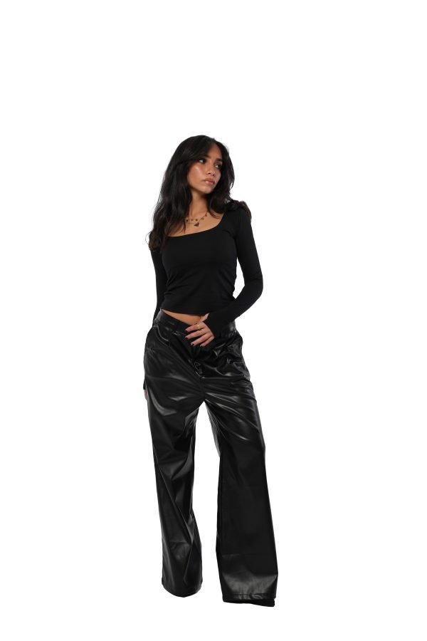 [LAST PIECES] Wide Leg Black Leather Pants