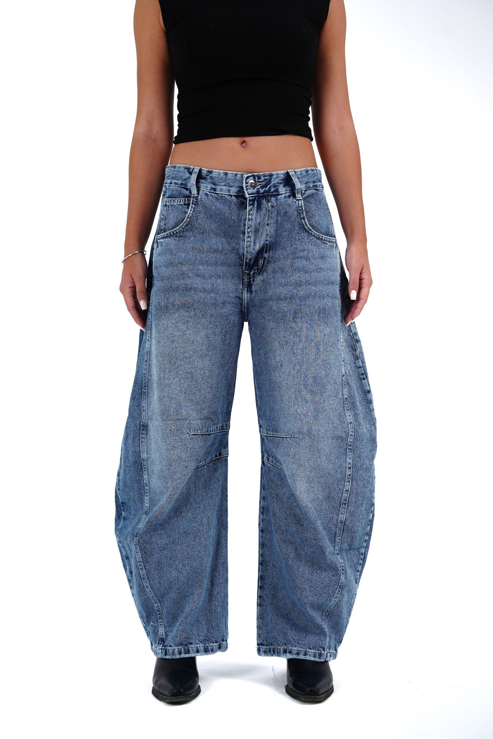 Vintage Blue Mid-Rise Barrel Denim